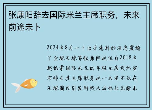 张康阳辞去国际米兰主席职务，未来前途未卜