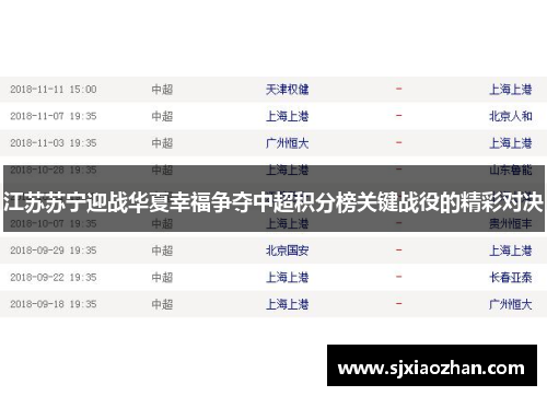 江苏苏宁迎战华夏幸福争夺中超积分榜关键战役的精彩对决